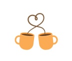 Decorative stock illustration of two coffee cups and the rising steam forms a heart shape.